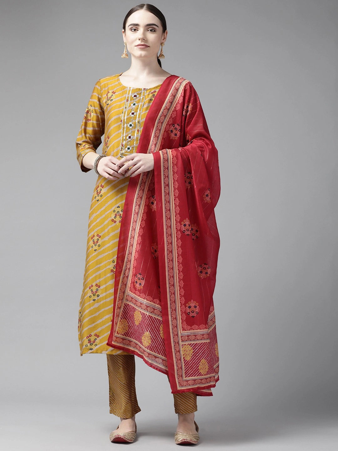 Mustard Dupatta Set-Yufta Store-9977SKDMSS