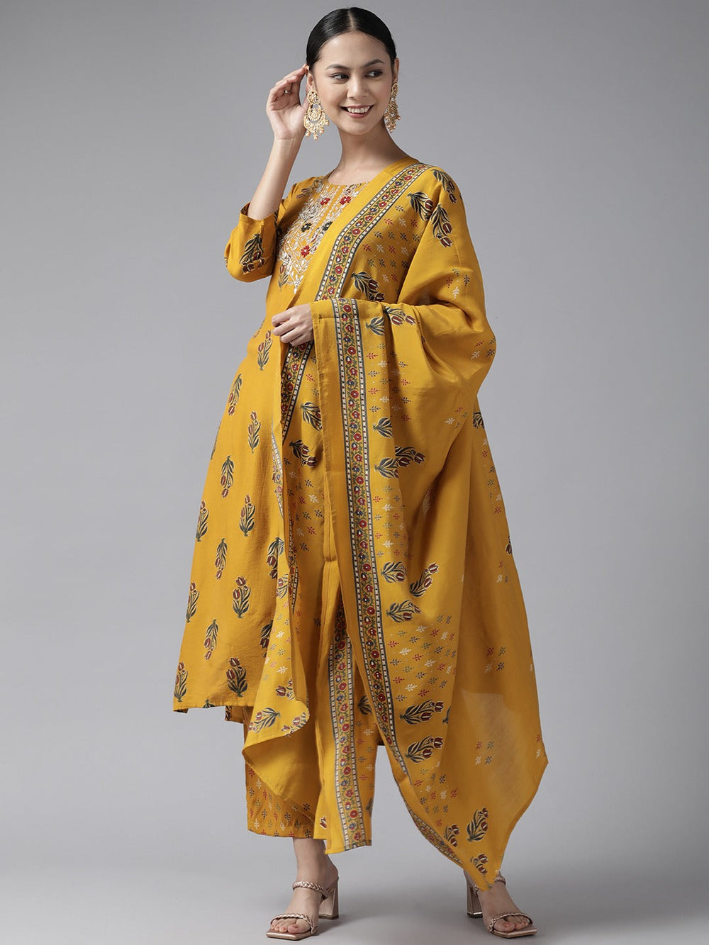 Mustard Embroidered Dupatta Set