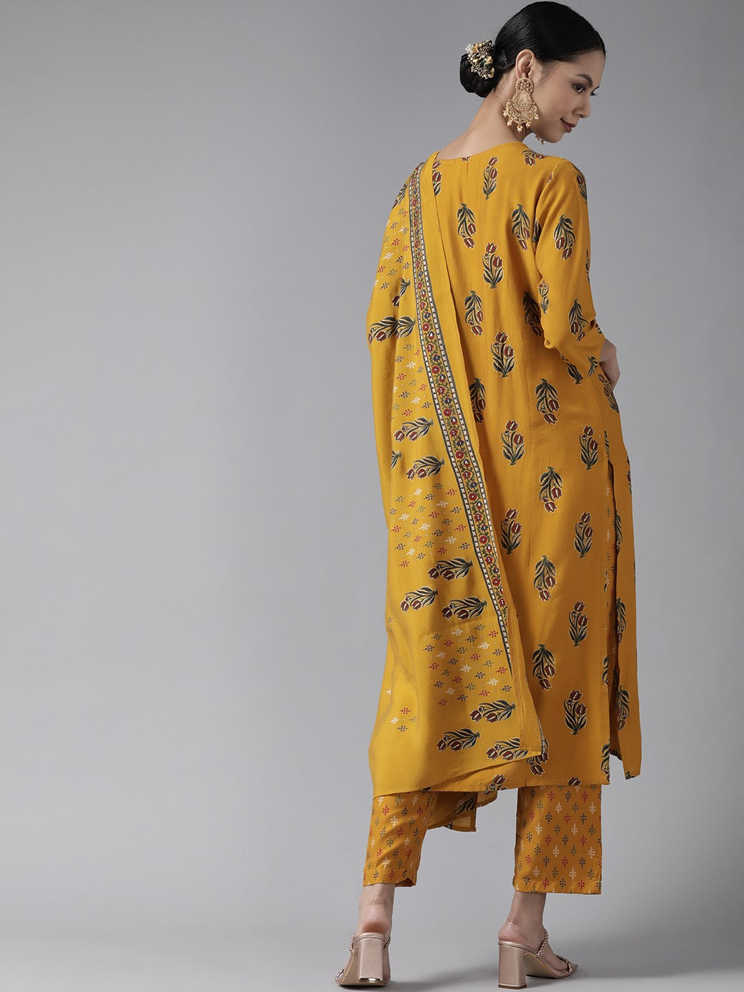 Mustard Embroidered Dupatta Set-Yufta Store-9999SKDMSS