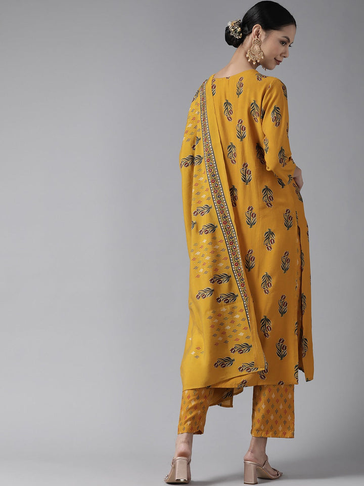 Mustard Embroidered Dupatta Set-Yufta Store-9999SKDMSS