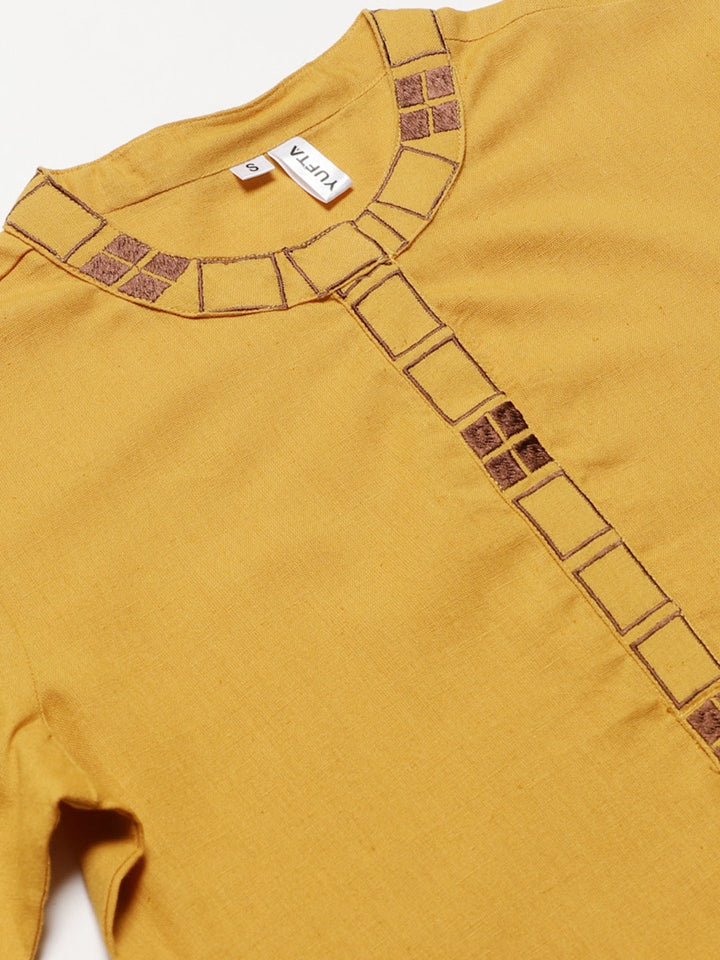 Mustard Embroidered Kurta-Yufta Store-7230KURMSS