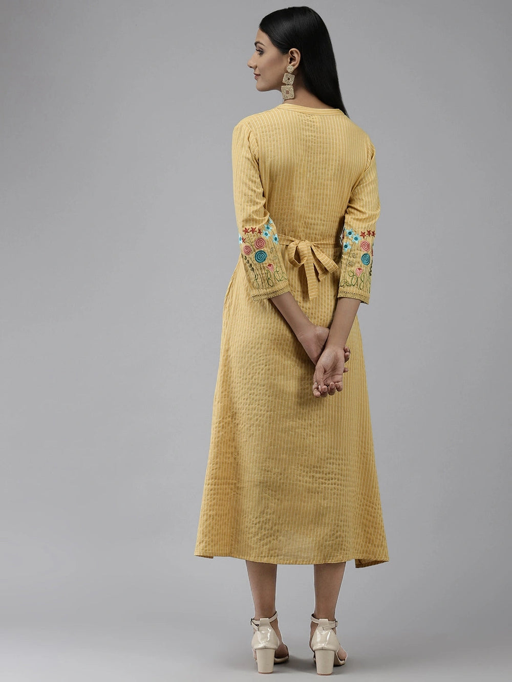 Mustard Embroidered Kurta-Yufta Store-7560KURMSS