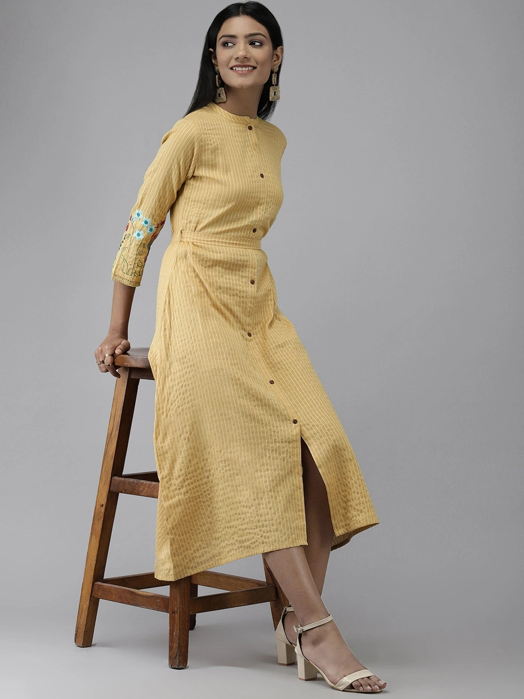 Mustard Embroidered Kurta-Yufta Store-7560KURMSS