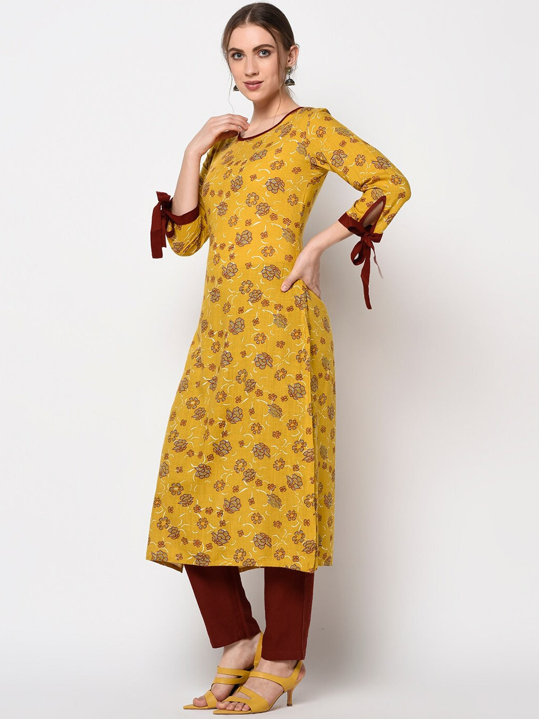 Mustard & Grey A-Line Kurta-Yufta Store-1910KURYLS