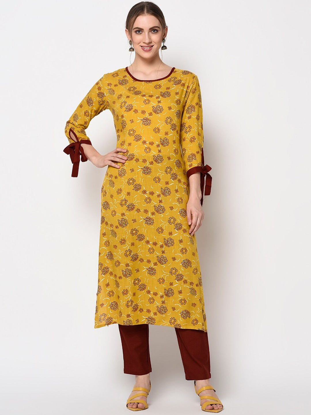 Mustard & Grey A-Line Kurta-Yufta Store-1910KURYLS