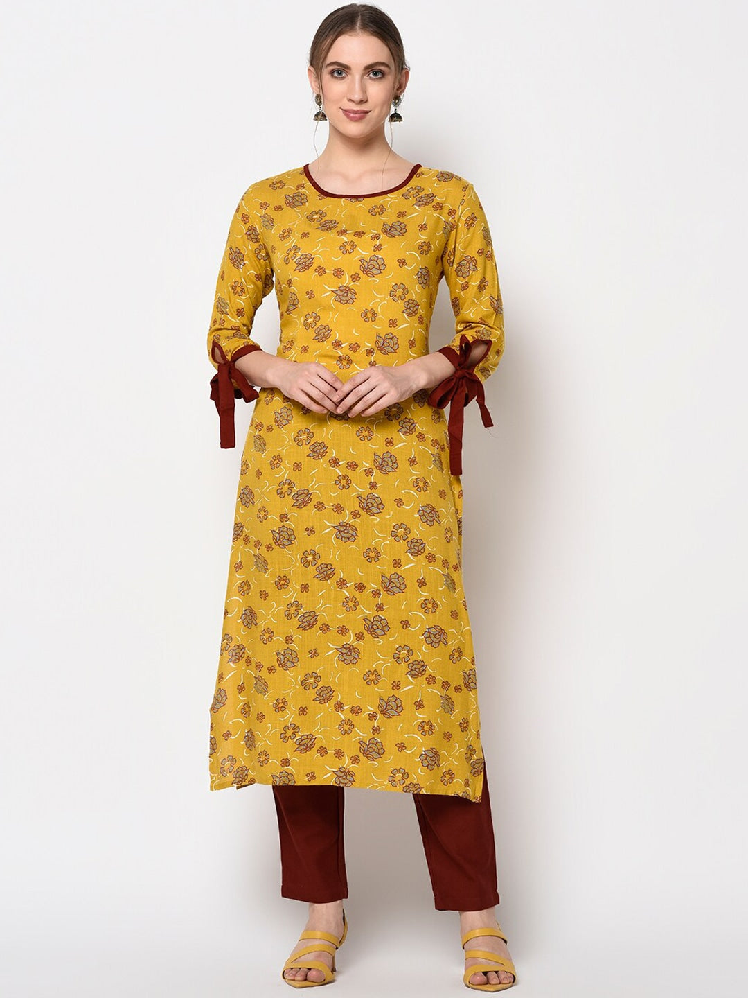 Mustard & Grey A-Line Kurta-Yufta Store-1910KURYLS