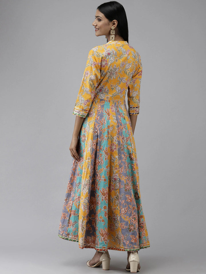 Mustard-Multi Embroidered Dress-Yufta Store-9653DRSMSS