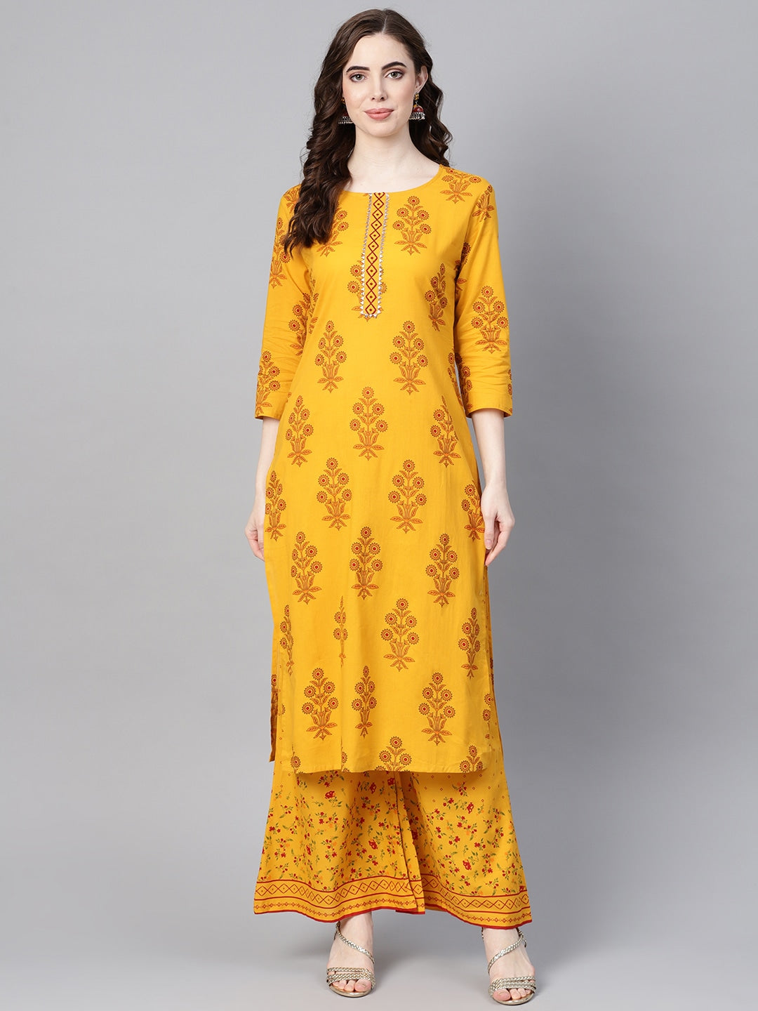 Mustard & Orange Printed Kurta Set-Yufta Store-YUFGKSET723YLS