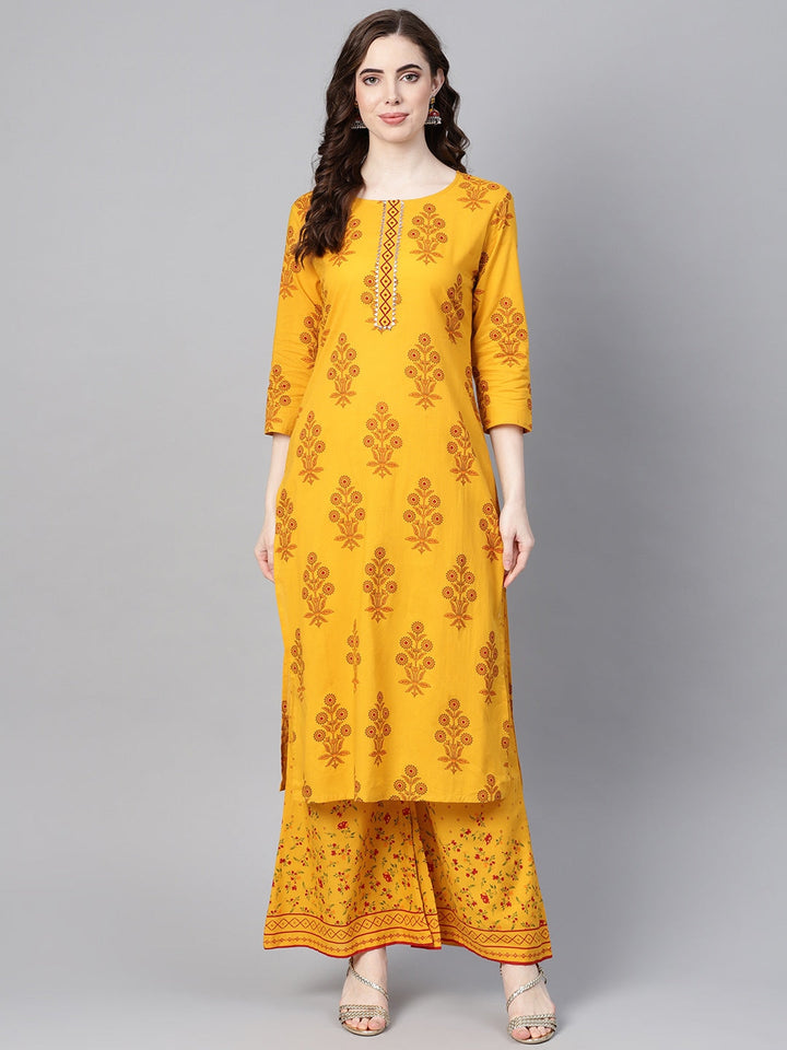 Mustard & Orange Printed Kurta Set-Yufta Store-YUFGKSET723YLS