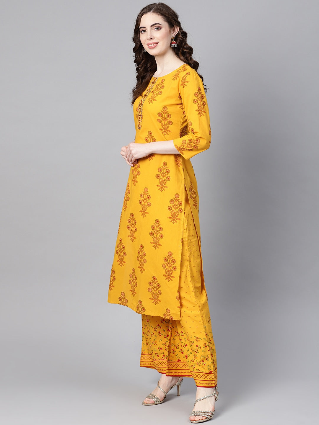 Mustard & Orange Printed Kurta Set-Yufta Store-YUFGKSET723YLS