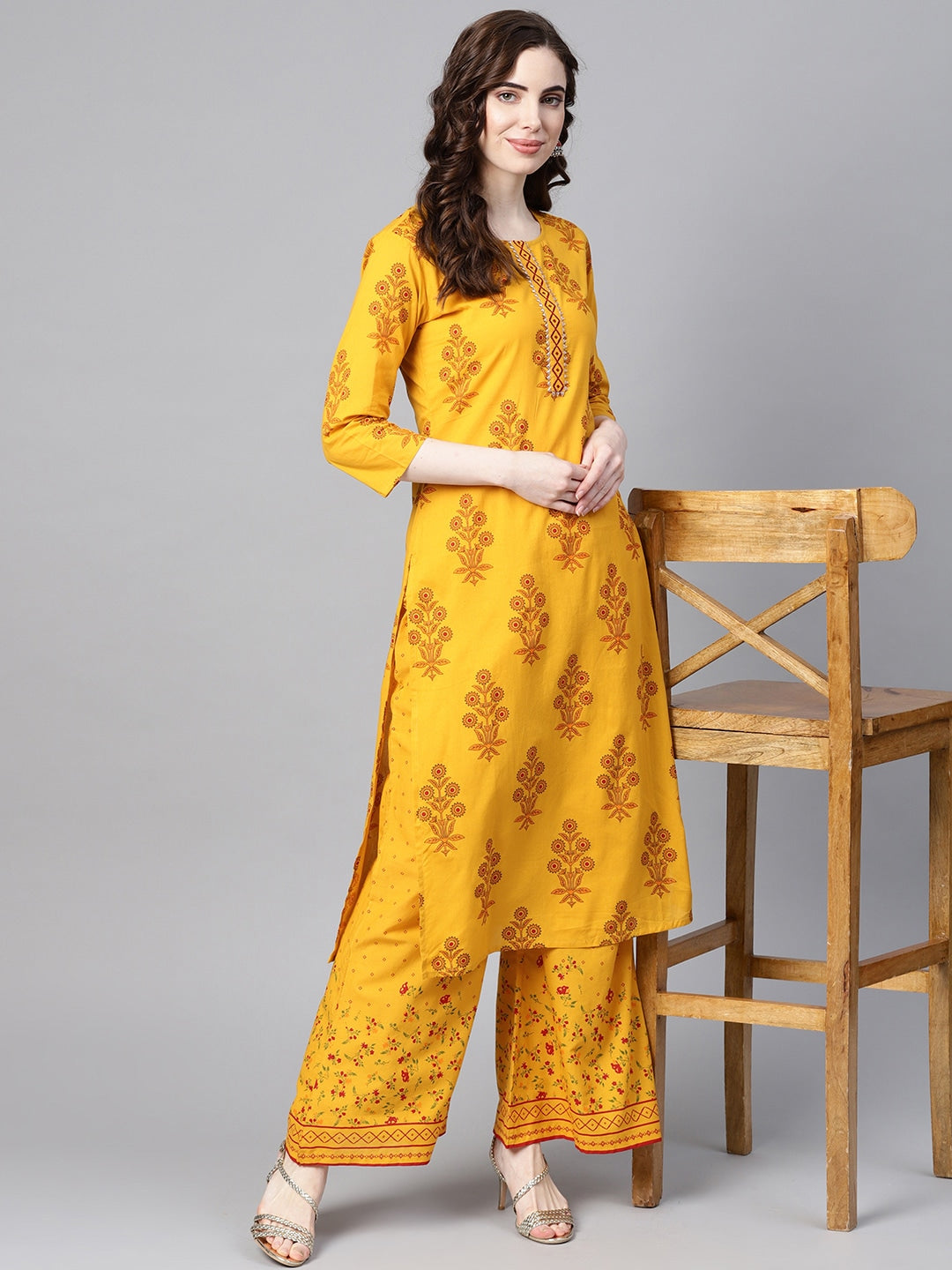 Mustard & Orange Printed Kurta Set-Yufta Store-YUFGKSET723YLS