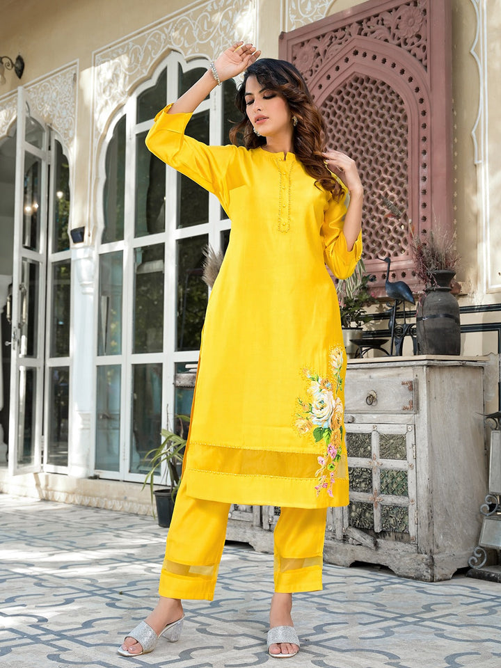 Mustard Patch_Work Kurta Trouser Set-Yufta Store-1647SETMSM