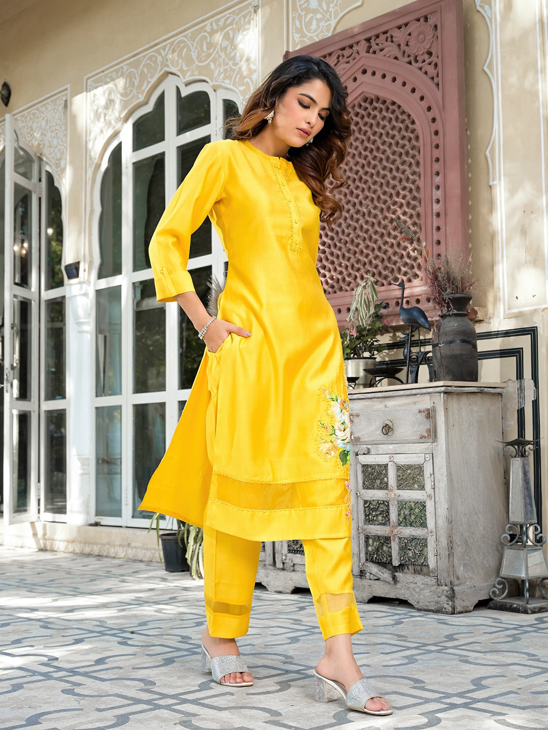 Mustard Patch_Work Kurta Trouser Set-Yufta Store-1647SETMSM