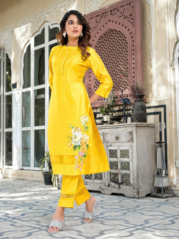 Mustard Patch_Work Kurta Trouser Set-Yufta Store-1647SETMSM