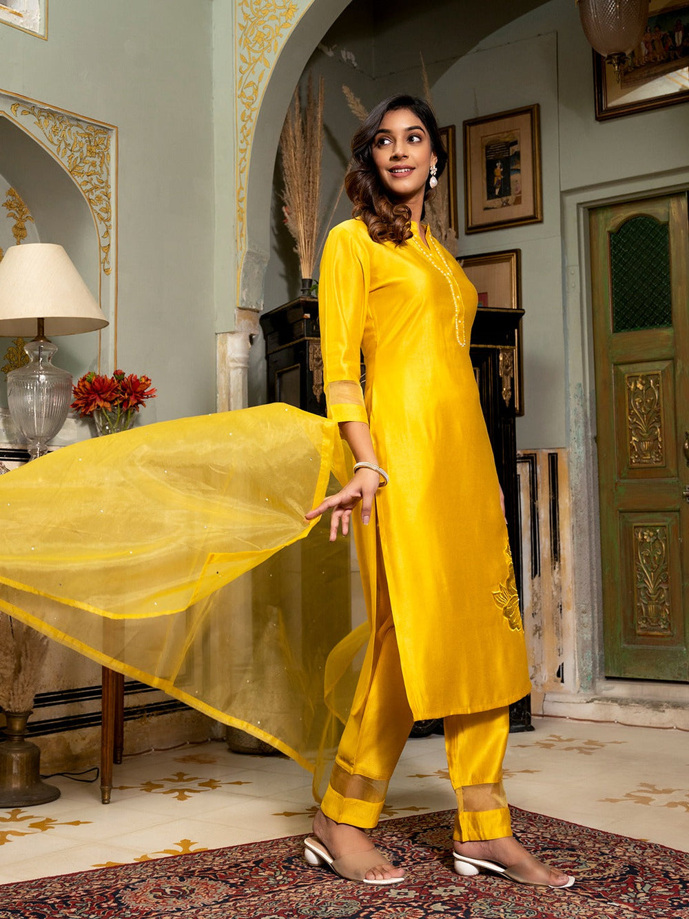 Mustard Patch_Work Kurta Trouser with Dupatta Set-Yufta Store-1648SKDMSM