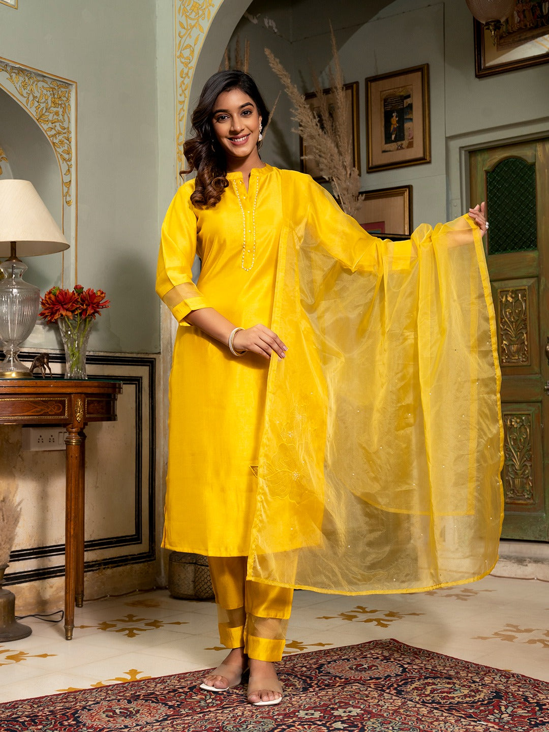 Mustard Patch_Work Kurta Trouser with Dupatta Set-Yufta Store-1648SKDMSM