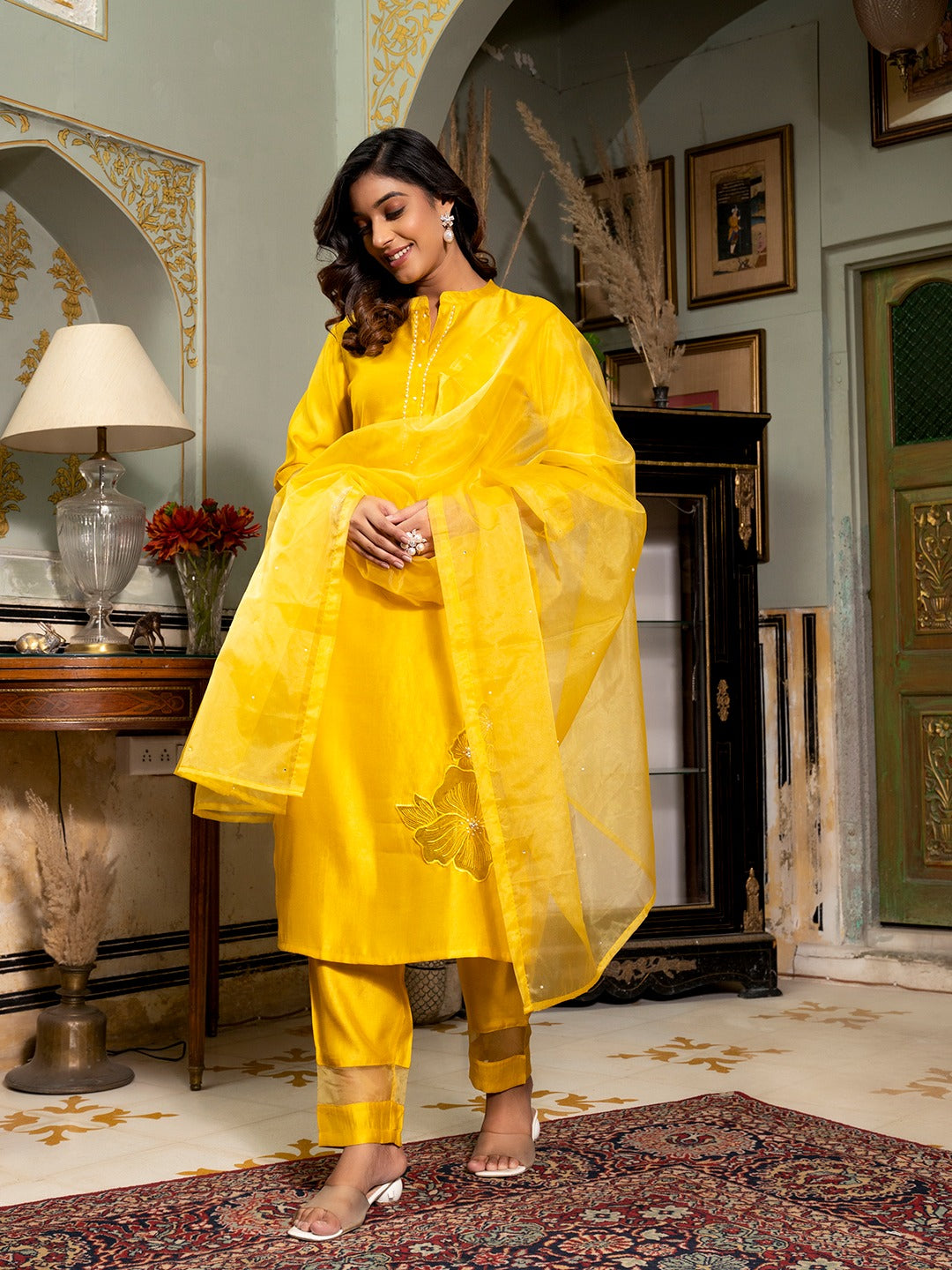 Mustard Patch_Work Kurta Trouser with Dupatta Set-Yufta Store-1648SKDMSM