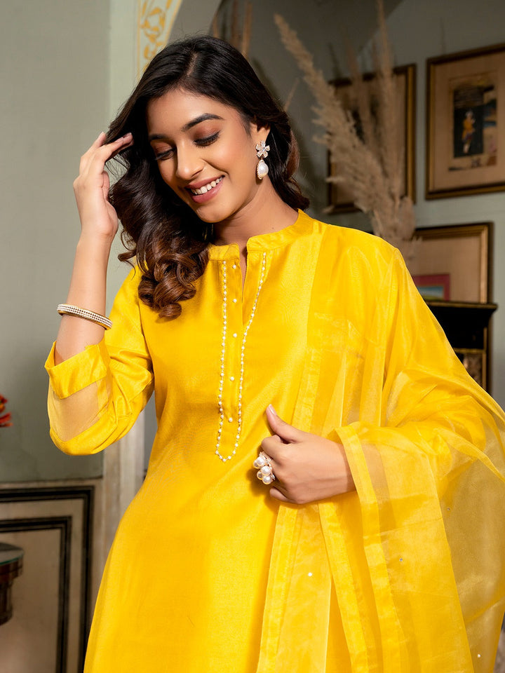 Mustard Patch_Work Kurta Trouser with Dupatta Set-Yufta Store-1648SKDMSM