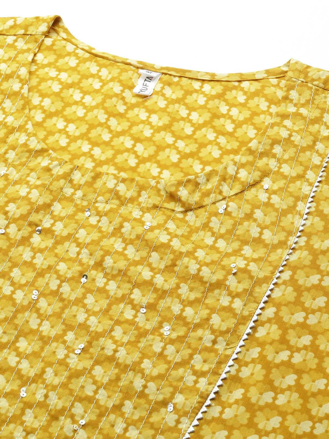 Mustard Printed Cotton Dupatta Set-Yufta Store-4777SKDMSM