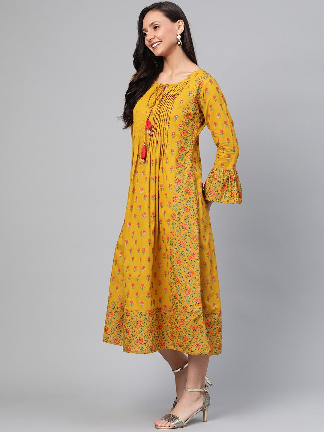 Mustard Printed Dress-Yufta Store-7418KURMSS