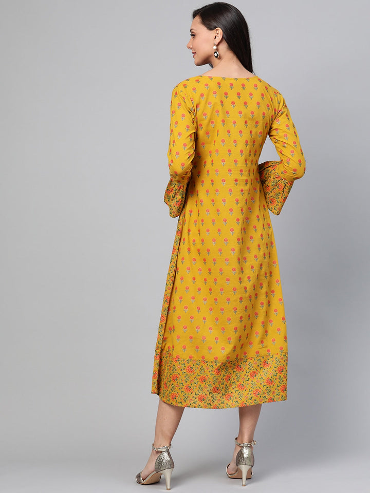 Mustard Printed Dress-Yufta Store-7418KURMSS