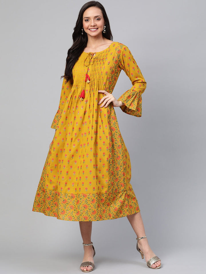 Mustard Printed Dress-Yufta Store-7418KURMSS