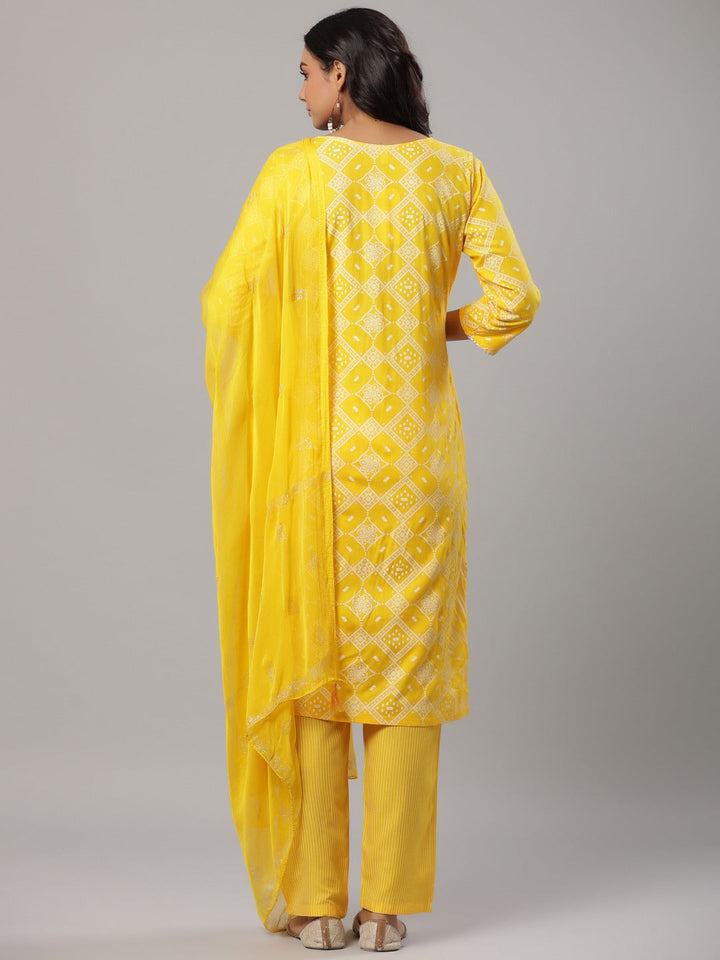 Mustard Printed Dupatta Set-Yufta Store-6501SKDMSM