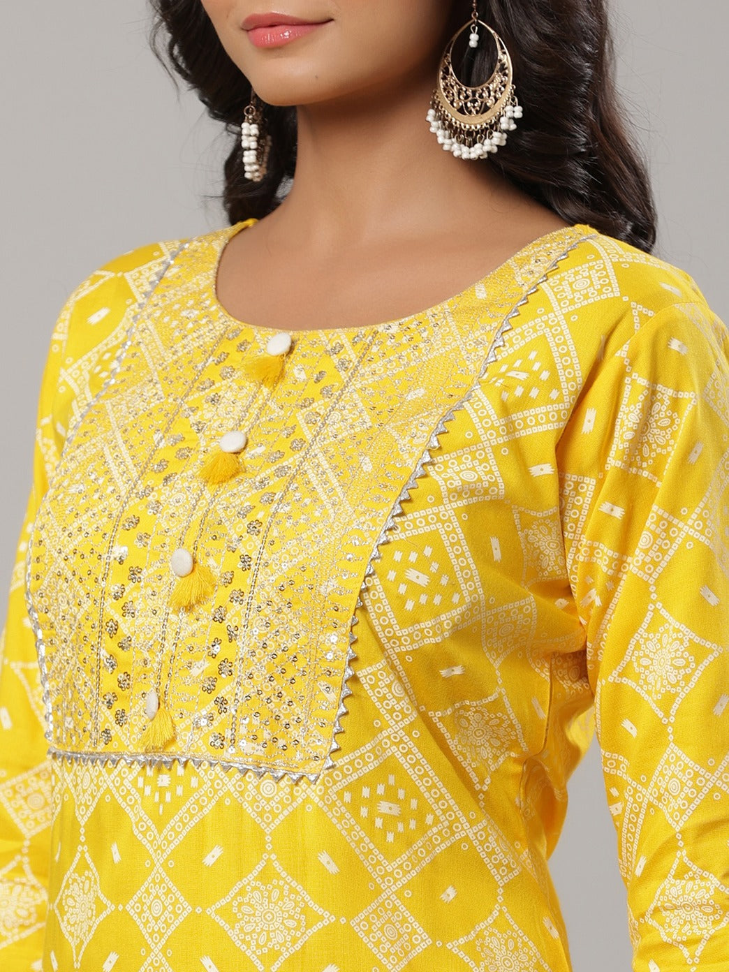 Mustard Printed Dupatta Set-Yufta Store-6501SKDMSM