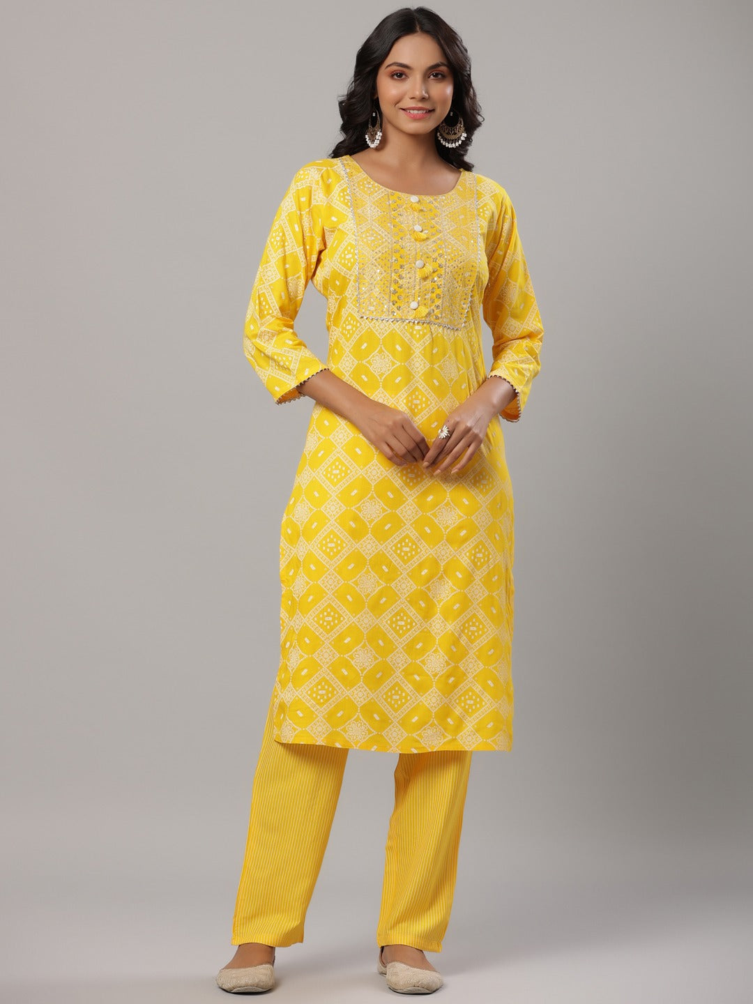 Mustard Printed Dupatta Set-Yufta Store-6501SKDMSM