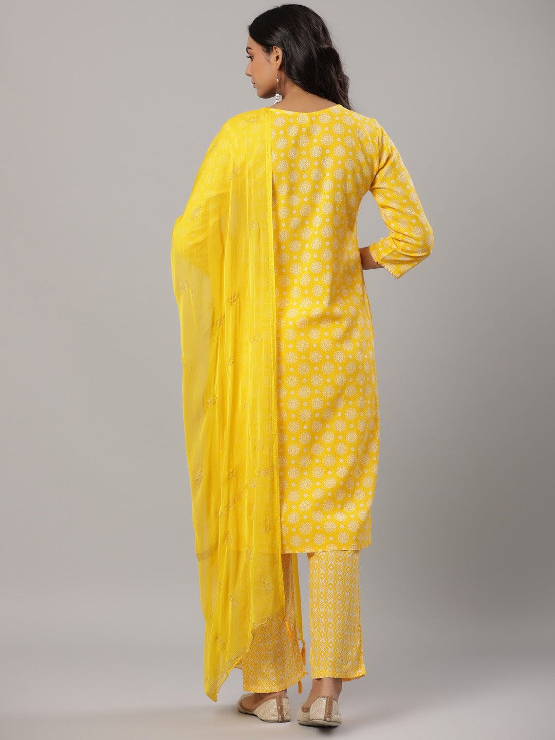 Mustard Printed Dupatta Set-Yufta Store-6505SKDMSS