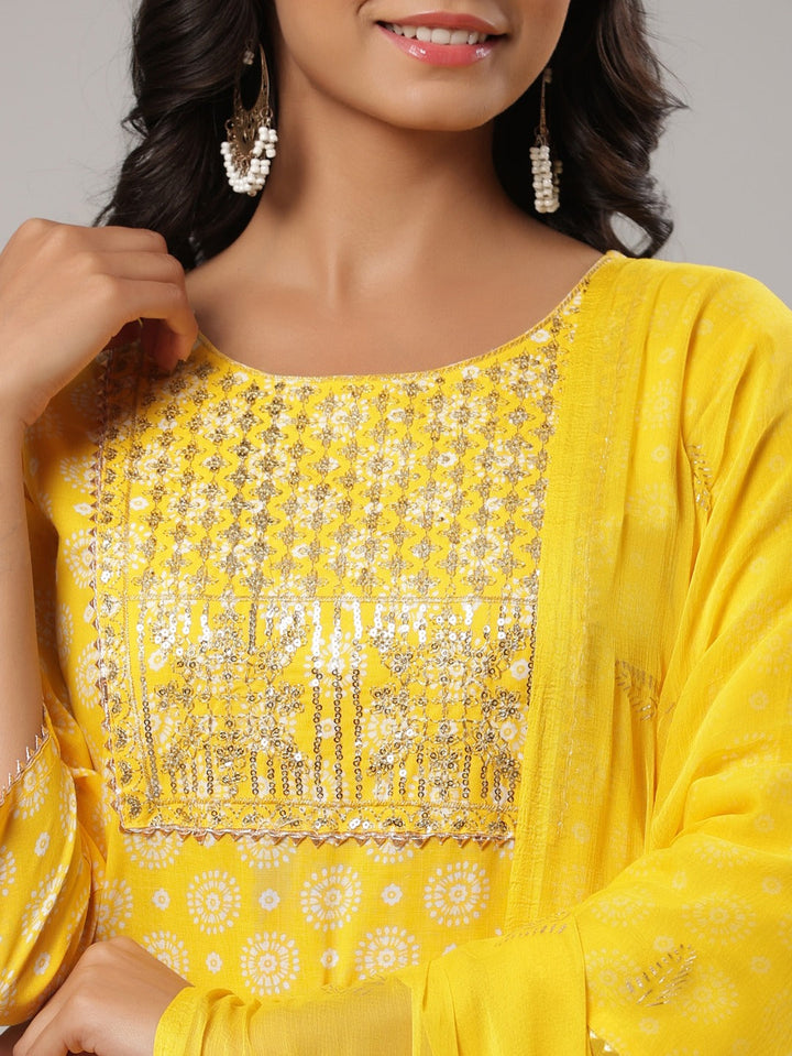 Mustard Printed Dupatta Set-Yufta Store-6505SKDMSS