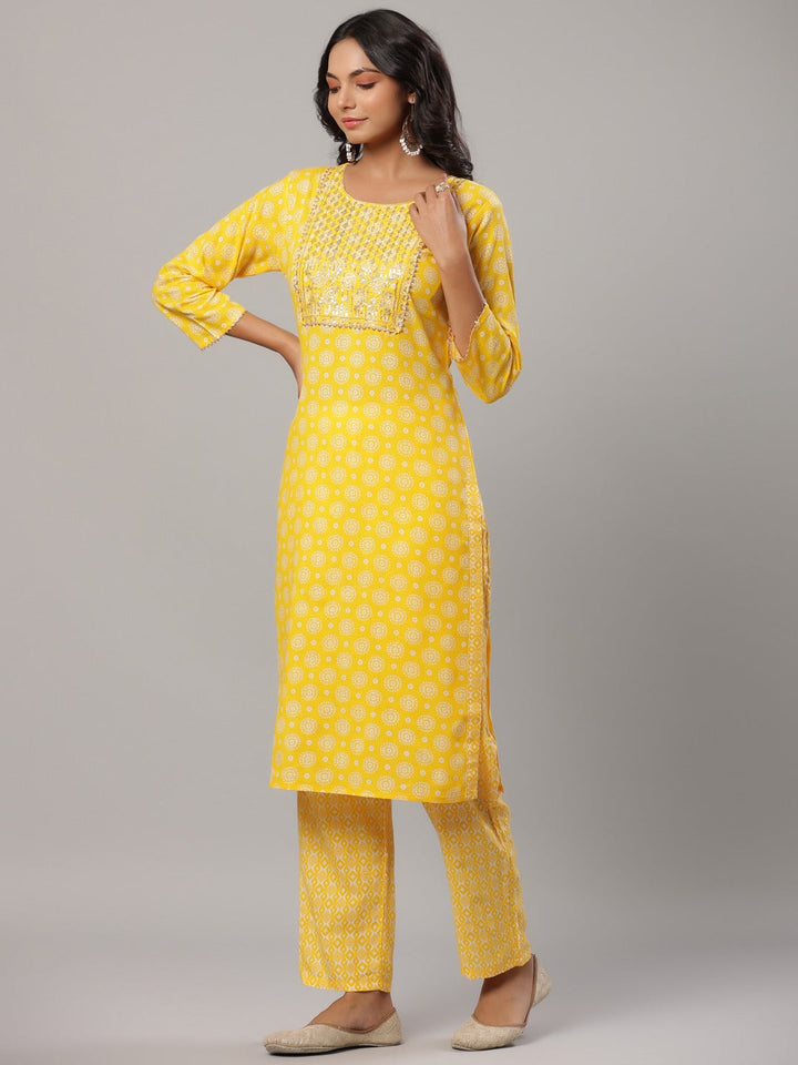 Mustard Printed Dupatta Set-Yufta Store-6505SKDMSS