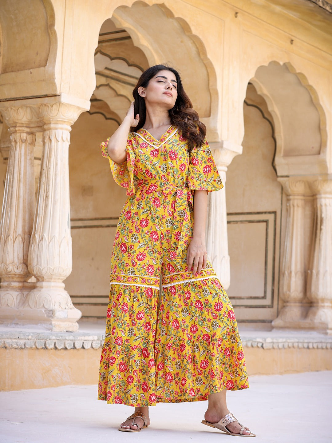 Mustard Printed Jumpsuit-Yufta Store-9549JSYLS