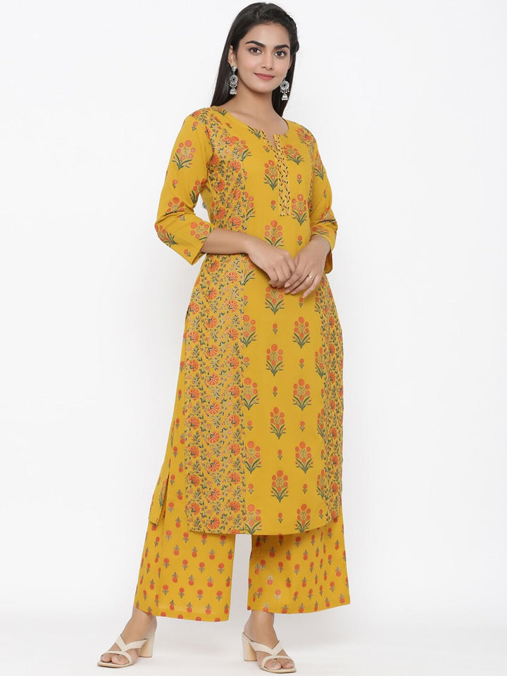 Mustard Printed Kurta Set-Yufta Store-7368SETYLM