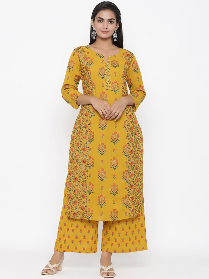 Mustard Printed Kurta Set-Yufta Store-7368SETYLM