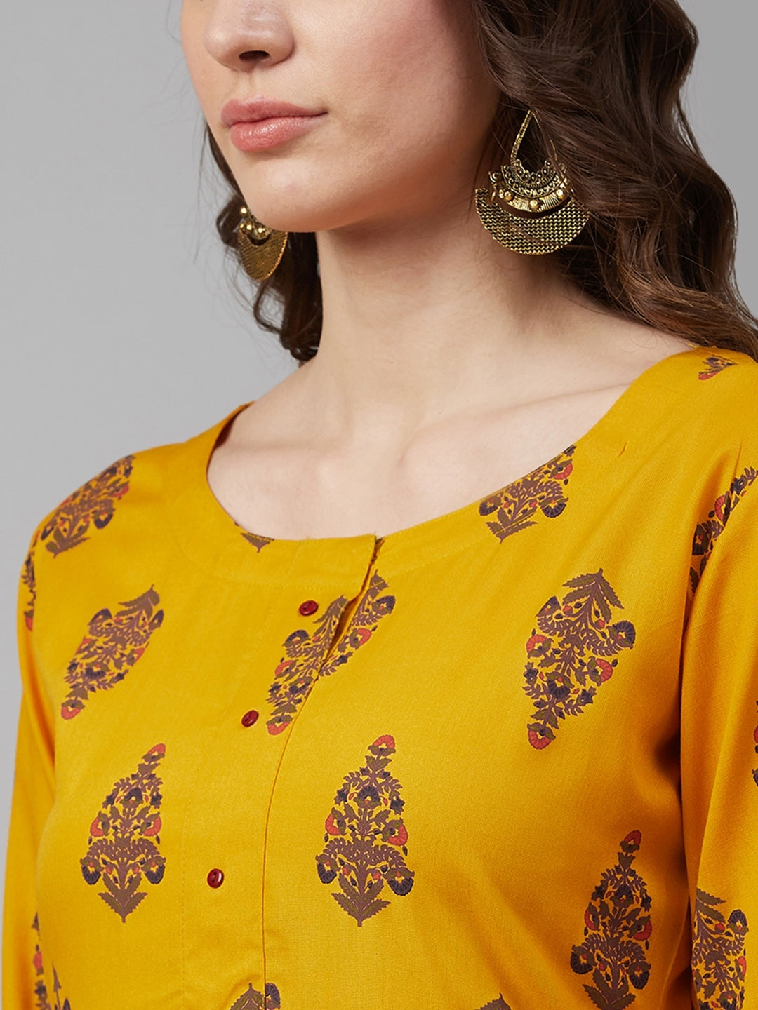 Mustard Printed Kurta Set-Yufta Store-7451SETMSS