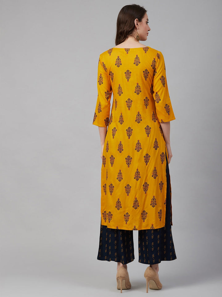 Mustard Printed Kurta Set-Yufta Store-7451SETMSS