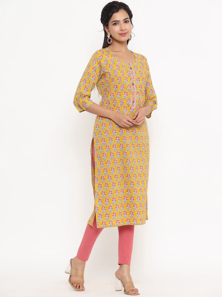 Mustard Printed Kurta-Yufta Store-4736KURYLS