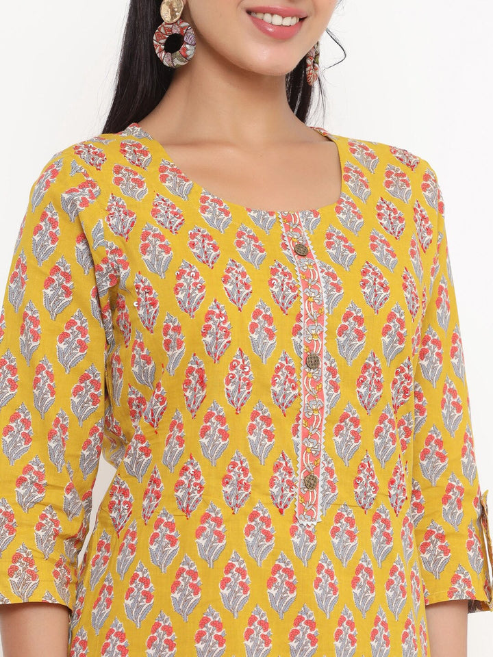 Mustard Printed Kurta-Yufta Store-4736KURYLS