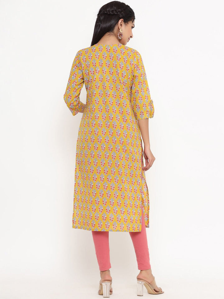 Mustard Printed Kurta-Yufta Store-4736KURYLS