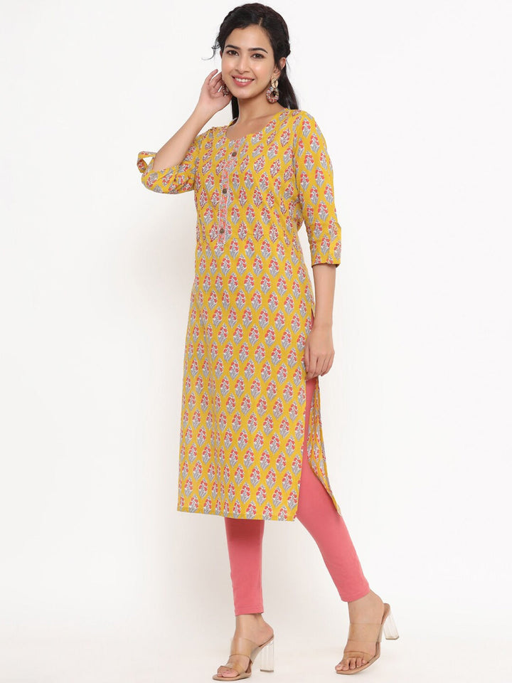 Mustard Printed Kurta-Yufta Store-4736KURYLS