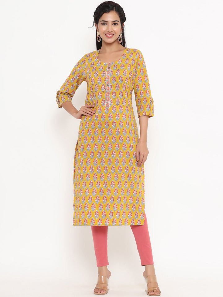 Mustard Printed Kurta-Yufta Store-4736KURYLS