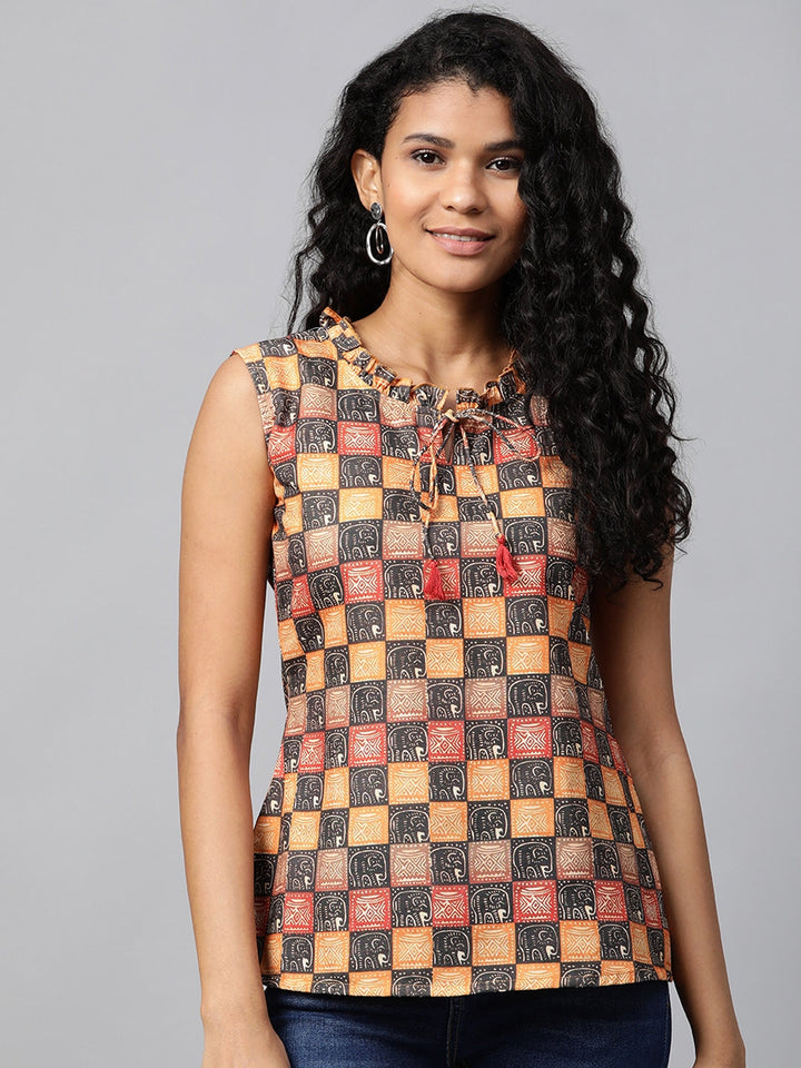 Mustard Printed Tunic-Yufta Store-7422TOPBRXS