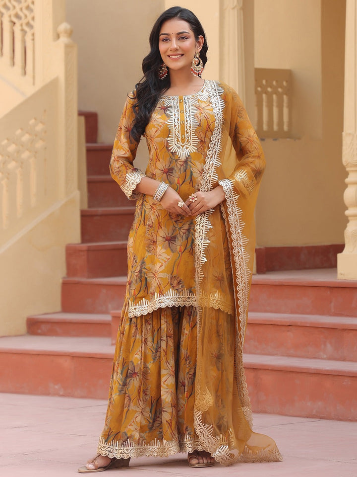 Mustard Pure Chinon Kurta Dupatta Set-Yufta Store-1897SKDMSM