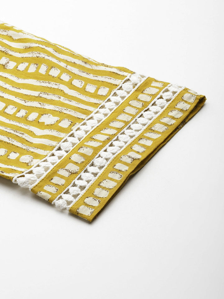 Mustard Pure Cotton kurta set with embroidery Kurta Trouser Set-Yufta Store-1793SETMSS