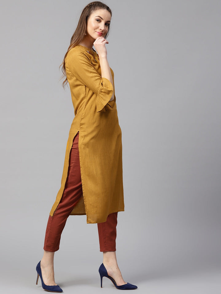 Mustard & Red Solid Kurta Set-Yufta Store-DBNWSET1609MSTS