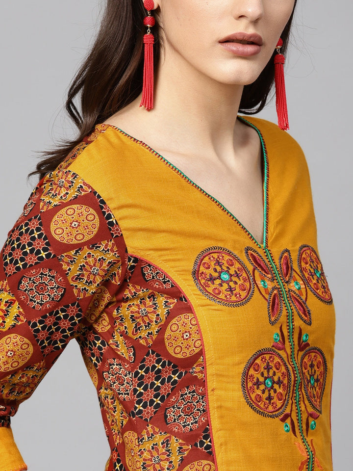 Mustard & Rust Printed Kurta-Yufta Store-DBNWKU1560S