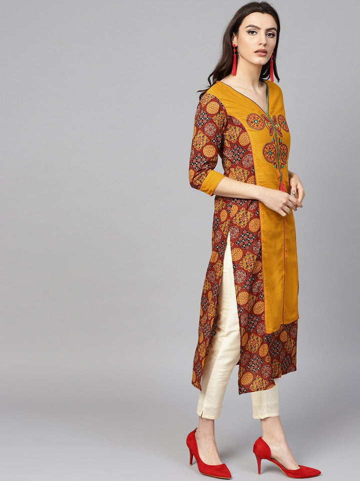 Mustard & Rust Printed Kurta-Yufta Store-DBNWKU1560S