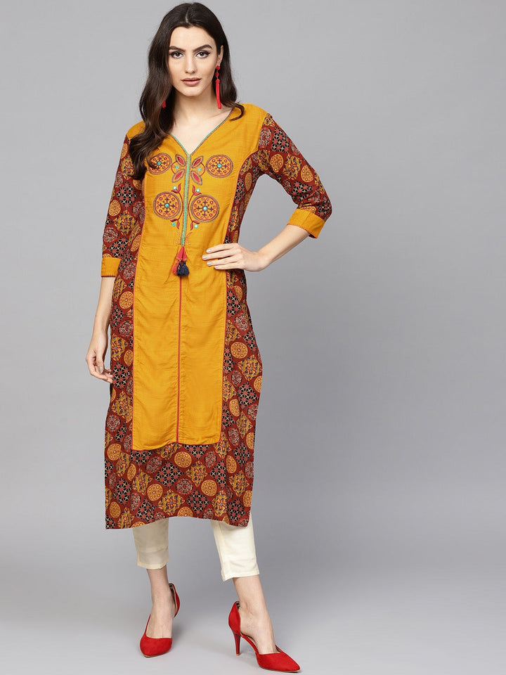 Mustard & Rust Printed Kurta-Yufta Store-DBNWKU1560S