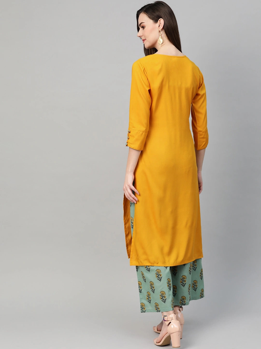 Mustard Straight Kurta Set-Yufta Store-7242SETYLS